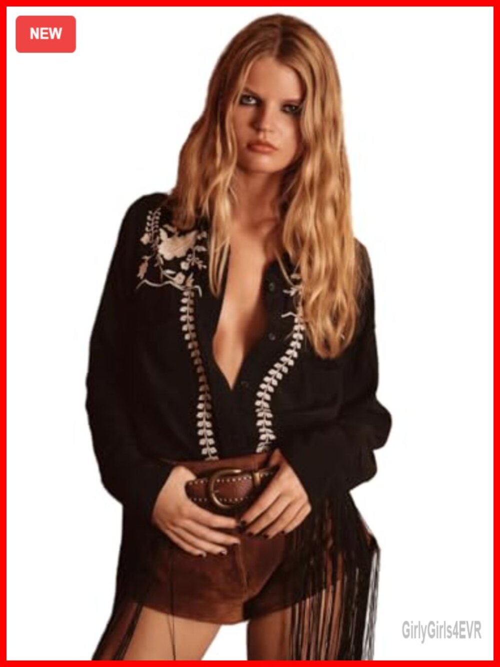 Western Embroidered Fringe Button-Down Shirt Loose Fit Long Sleeve